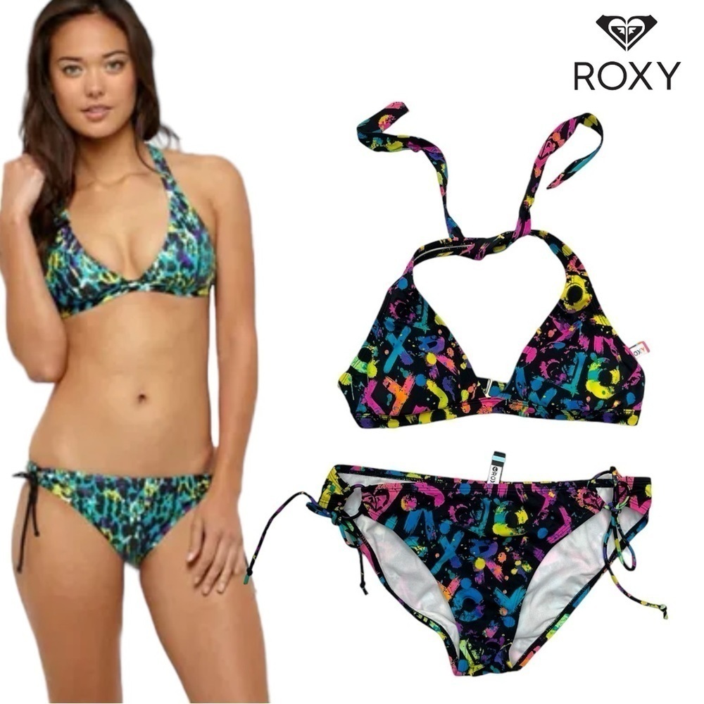 Roxy printed bikini set swimsuit size L multicolour beach swim wear top & bottom